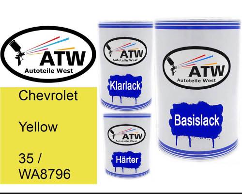 Chevrolet, Yellow, 35 / WA8796: 500ml Lackdose + 500ml Klarlack + 250ml Härter - Set, von ATW Autoteile West.